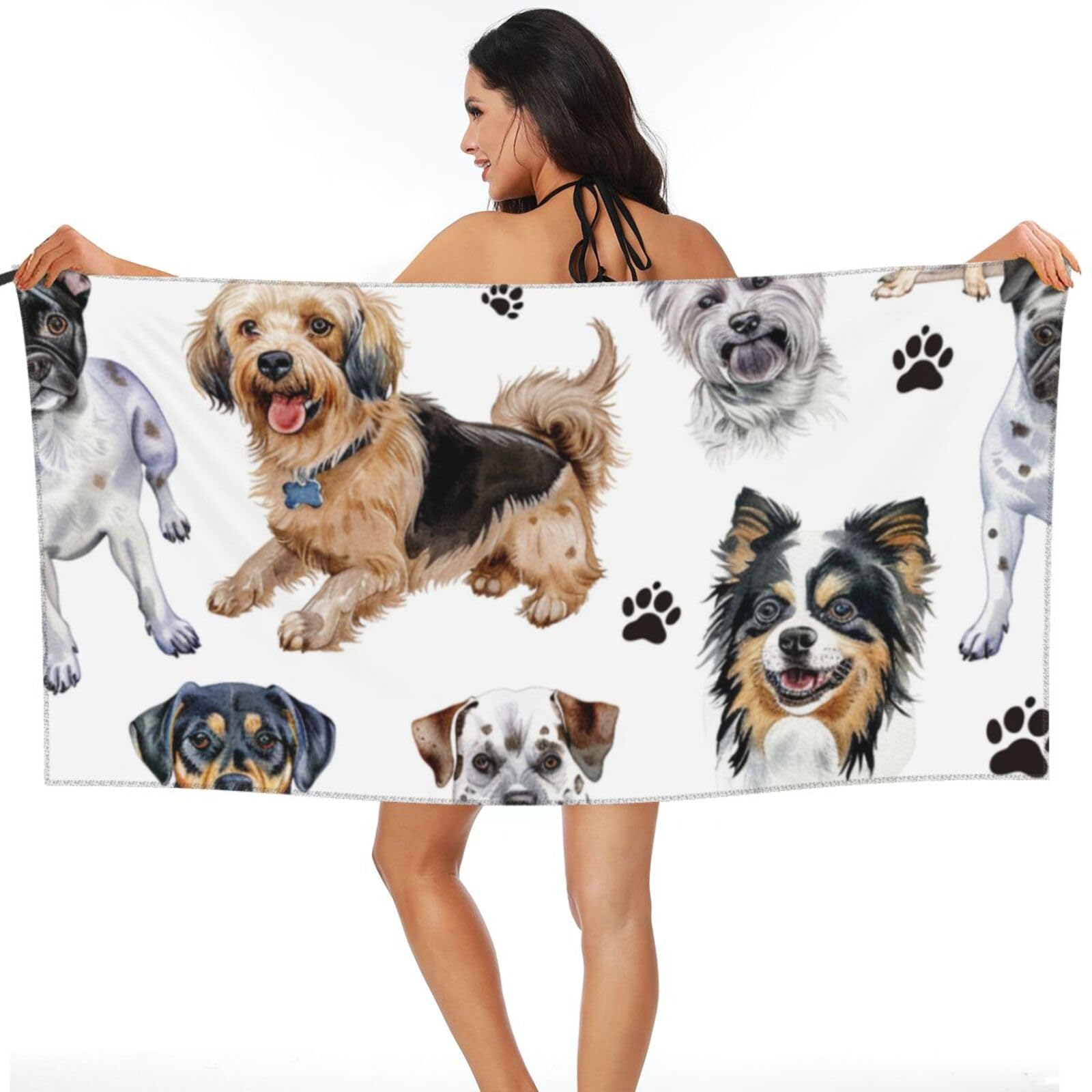 Toalla de playa ligera de microfibra de 31.5 x 63 pulgadas, lindo perro, cachorro, mascotas, animales domésticos, toallas de campamento de secado rápido para playa, gimnasio, baño, ducha