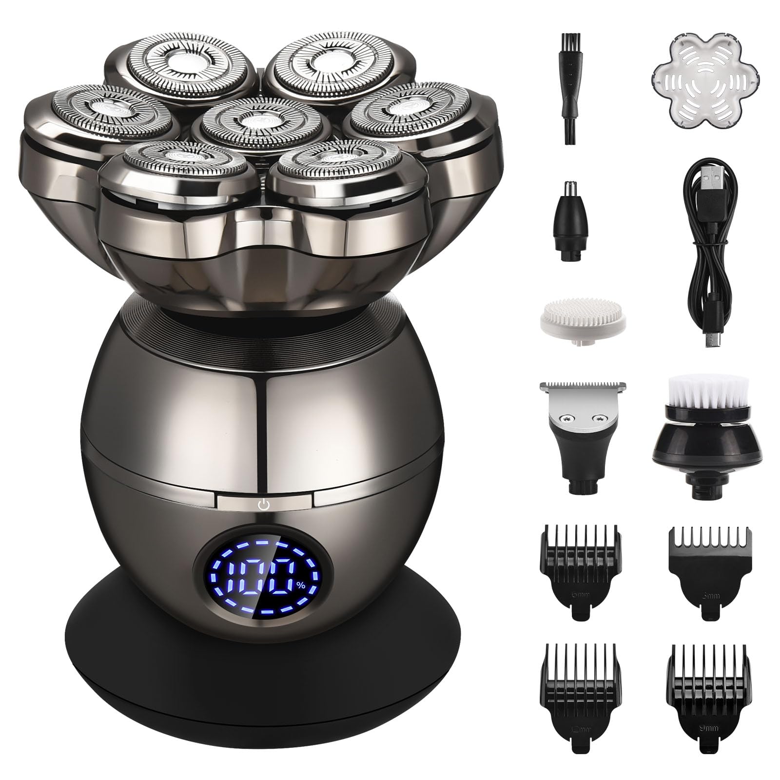 Head Shavers for Men, [Trim 3.0 Pro Series] - Electric Bald Head Shaver & Body Hair Trimmer, 5-in-1 Grooming Kit - Magnetic 7D Floating Heads, USB-C & Wireless Charging, Wet & Dry Skull Shaver-image-45