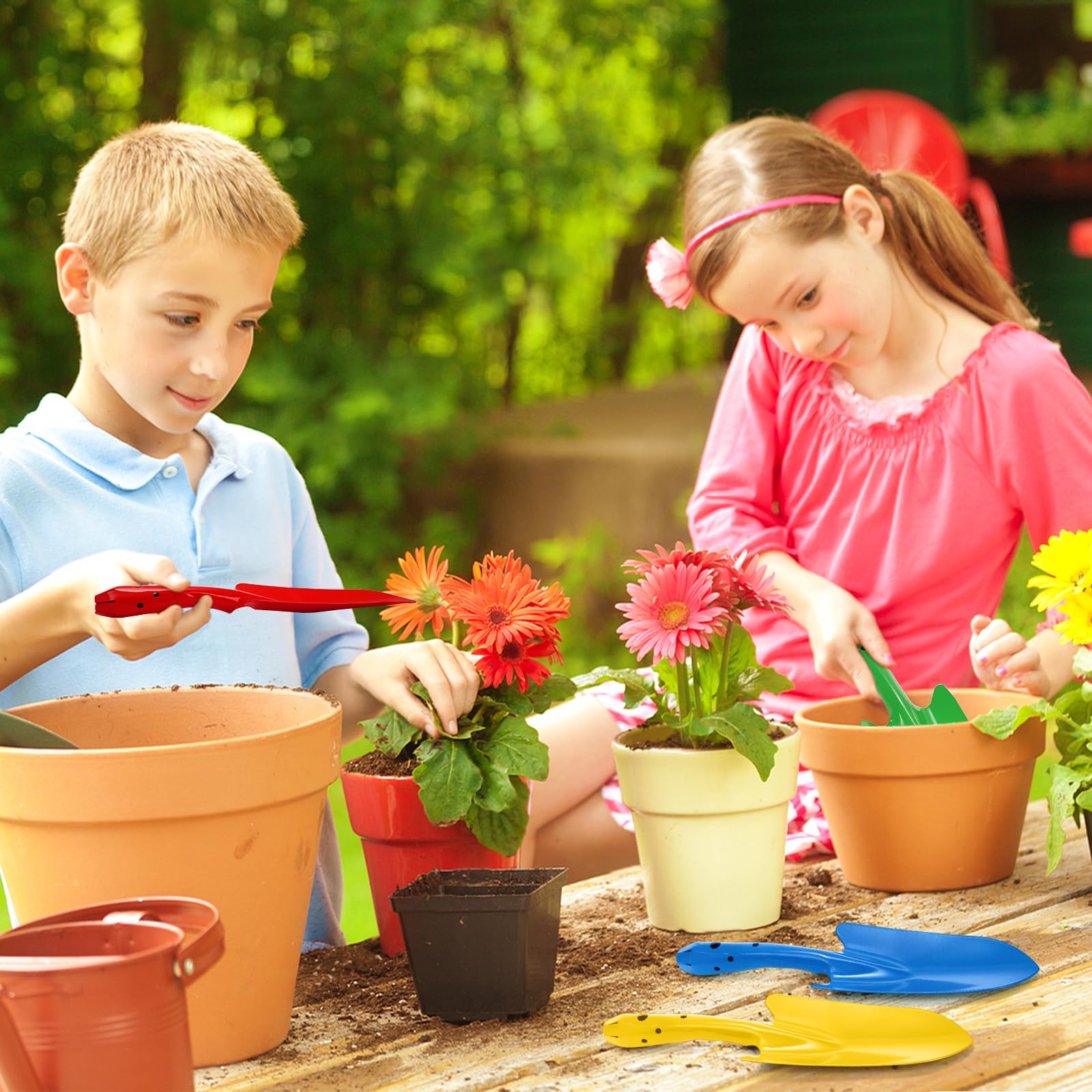 Nicunom Paquete de 10 palas de mano de metal coloridas, juego de paletas de jardín, pequeñas herramientas de mano de jardinería para plantar suelo, excavar y trasplantar, 5 colores
