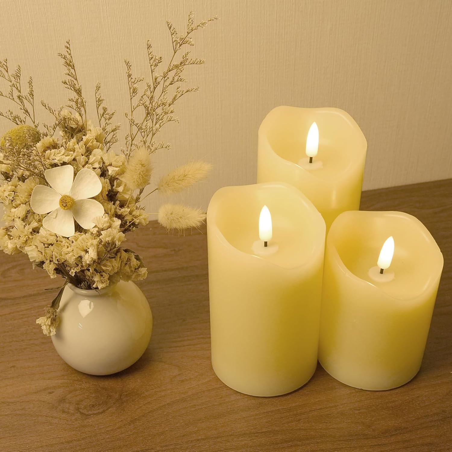 Flameless Candles with Remote - Realistic 3D Flickering LED Candles, Timer & 3 Sizes (4”/5”/6”), Battery Operated Safe Real Wax Candles for Home/Wedding/Party Decor, Set of 3
