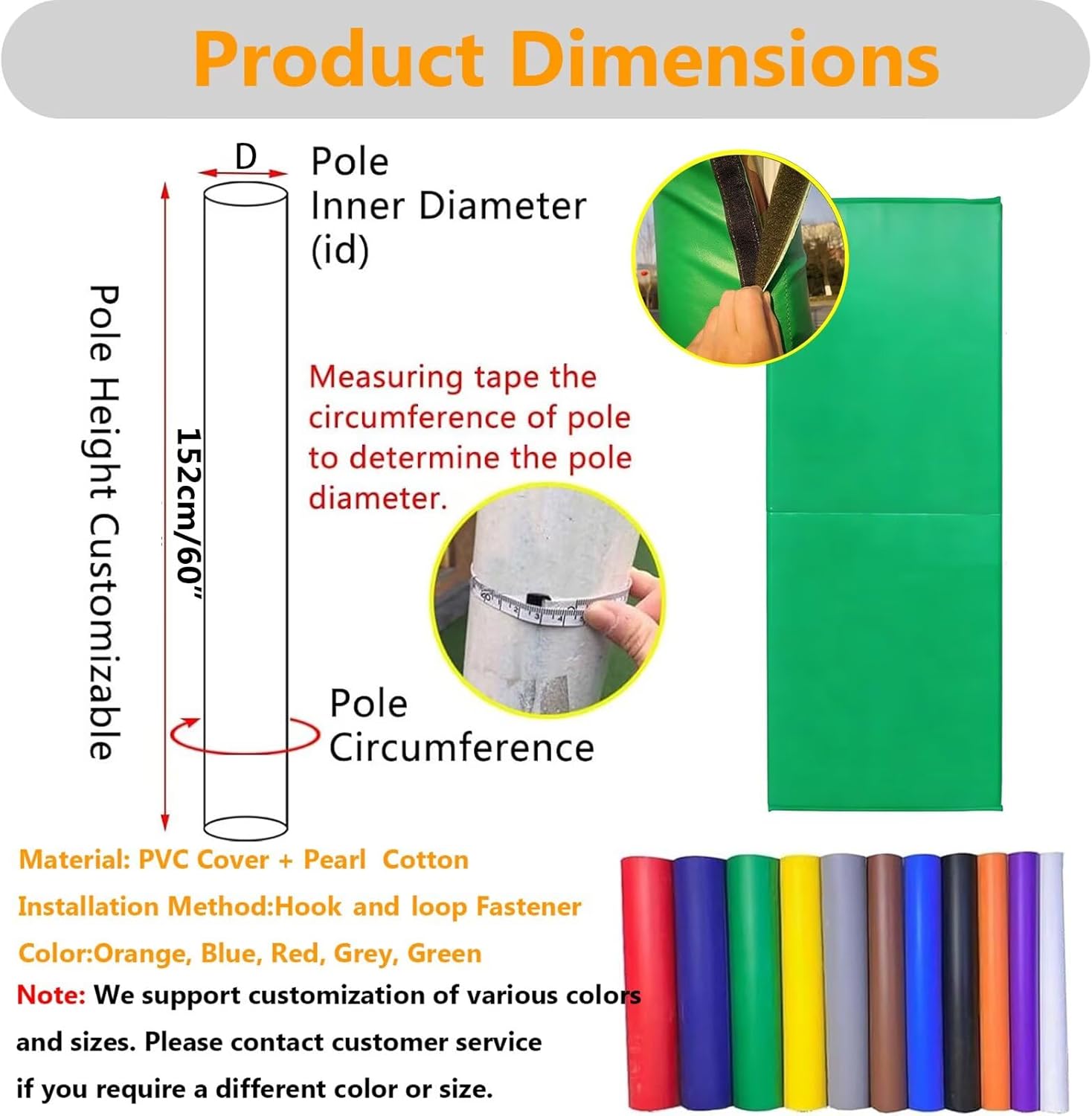 5ft Heavy Duty Safety Pad Post Wrap Padding,Outdoor Sports Playground Post Padding Round Self Adhesive, All-Weather Waterproof Protective for Carport Garage Basement