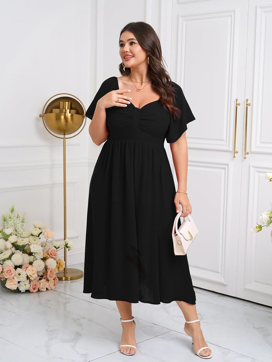SCOMCHIC Women's Plus Size Maxi Dress Summer Short Sleeve Sweetheart Neckline A Line Wedding Guest Cocktail Dresses - Image 2