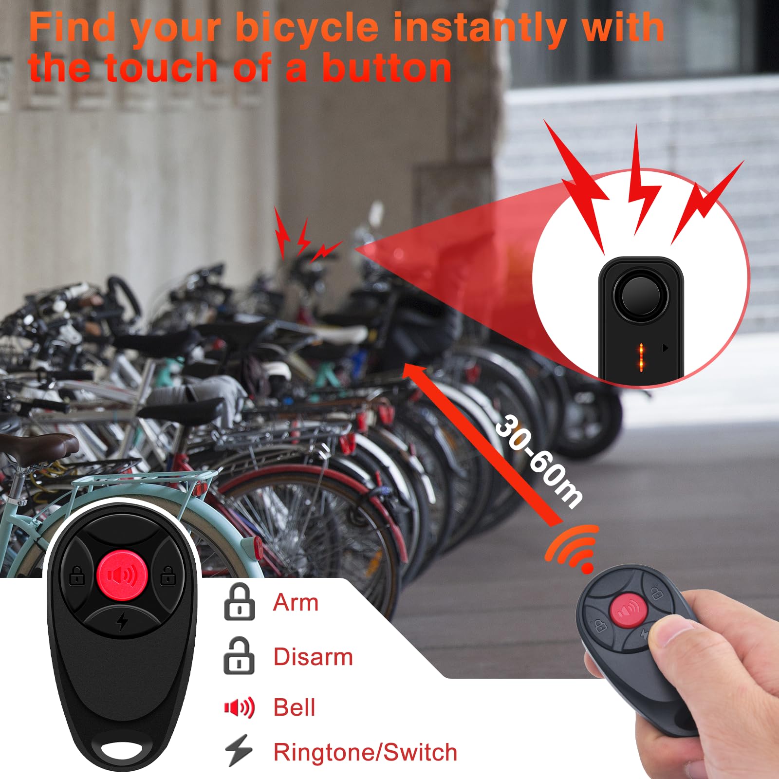 NineLeaf Fahrrad Alarmanlage, Fahrradalarmanlagen mit Fernbedienung, drahtloser Motorradalarm für Elektrofahrräder, Dreiräder, Mobilitätsroller und Fahrradsicherheit, 113dB Super Laut,2PK