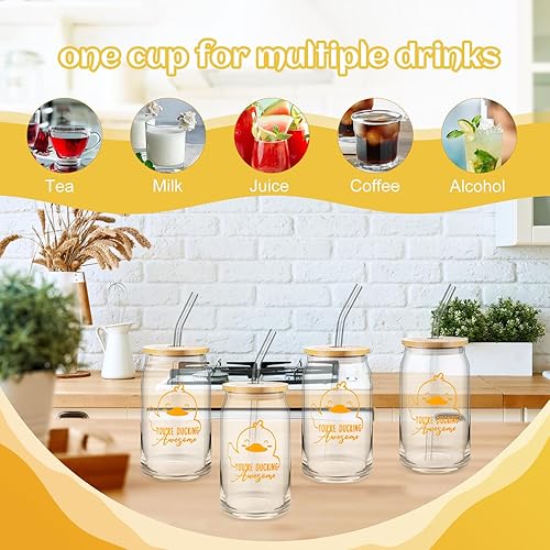Miniatura 5 de Tioncy Vasos para beber con tapas y pajitas de bambú de 16 onzas, regalo de agradecimiento con letrero de pato, regalos de agradecimiento