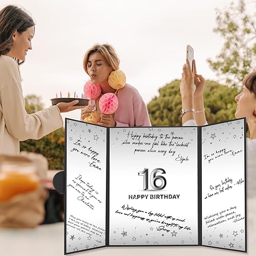 Miniatura 6 de Crenics Decoraciones de cumpleaños número 16 para niño, alternativa de libro de invitados con firma de cumpleaños número 16, impresionantes regalos