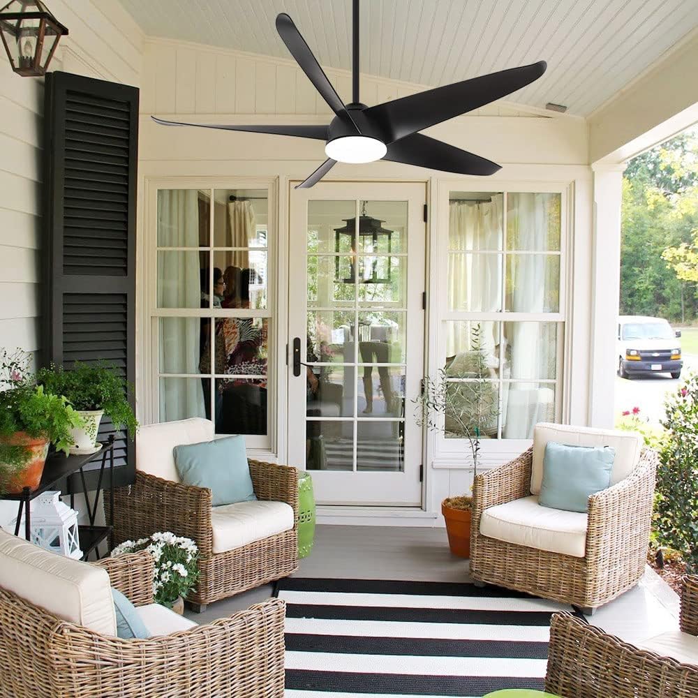 60 inch Ceiling Fans with Lights and Remote Control, Outdoor Large Airflow Black Ceiling Fan, Dimmable 5-Color Temperatures LED Indoor Outdoor Ceiling Fan for Living Room Bedroom Farmhouse Patio