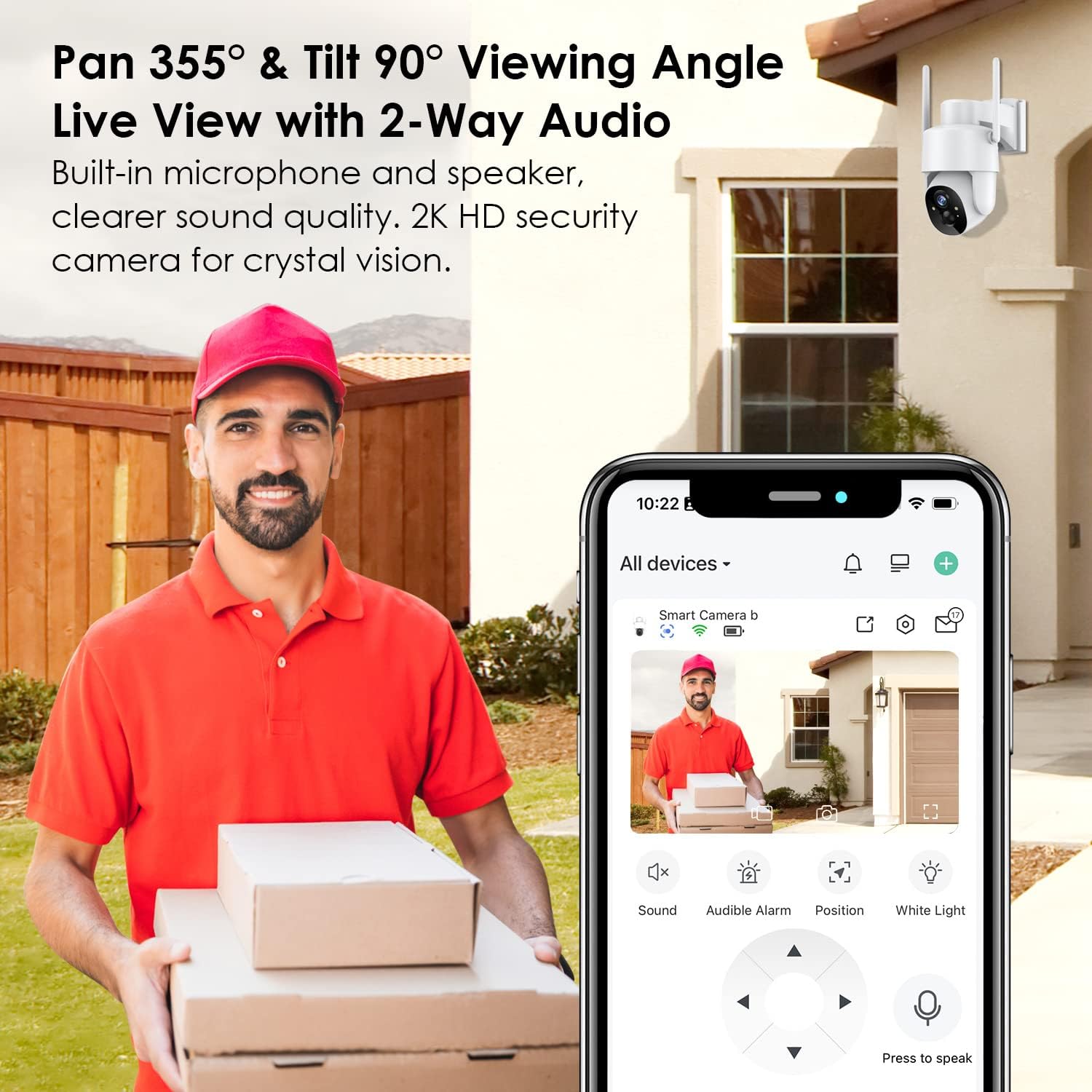 Solar Security Cameras Wireless Outdoor, Pan-Tilt 2K Outdoor Camera Wireless, 3MP Color Night Vision, 2-Way Talk, Motion Detection, Spotlight/Siren, IP65, Cloud/SD WiFi 360°PTZ Battery Powered Camera