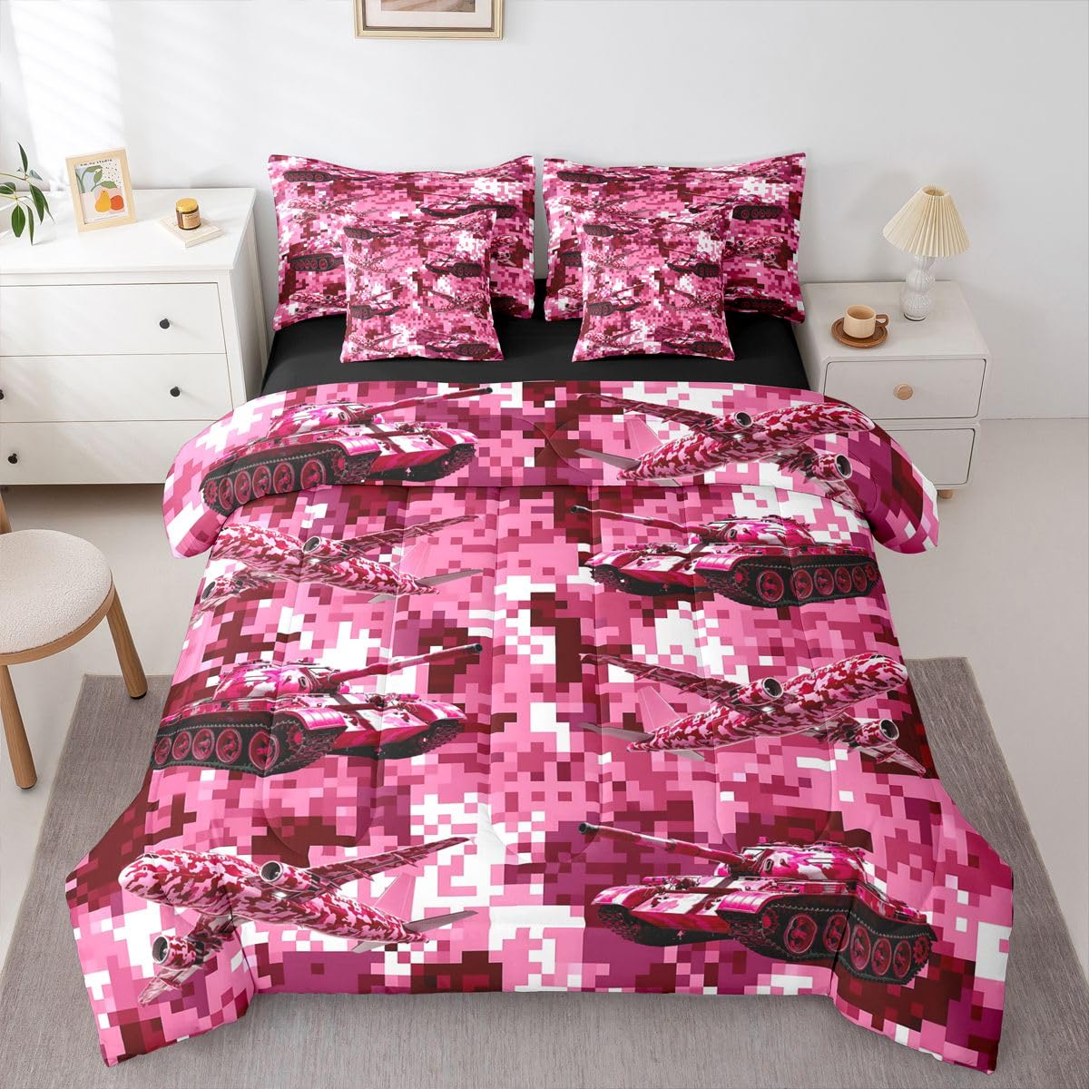 Erosebridal Camo Tanks Pink 7 Piece Bedding Set Twin