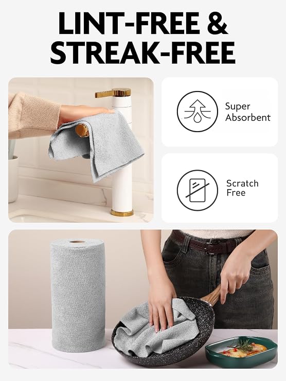 Fantasticlean Tear-Away Microfiber Cleaning Cloth Roll, Reusable Washable Cleaning Towels, Super Absorbent Dish Cloths