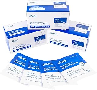 OWELL Prep Pads - 300 Individually Wrapped Sterile Alcohol Wipes, Medium 2-Ply Antiseptic Wipes for Disinfecting Skin, First Aid Kit Alcohol Swabs (3 Packs of 100 Count)
