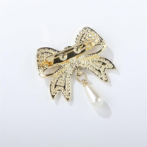 Miniatura 6 de coadipress Broche de lazo de perlas para mujer, brillantes diamantes de imitación de cristal con lazo, alfileres de cinta, ropa elegante, accesorios