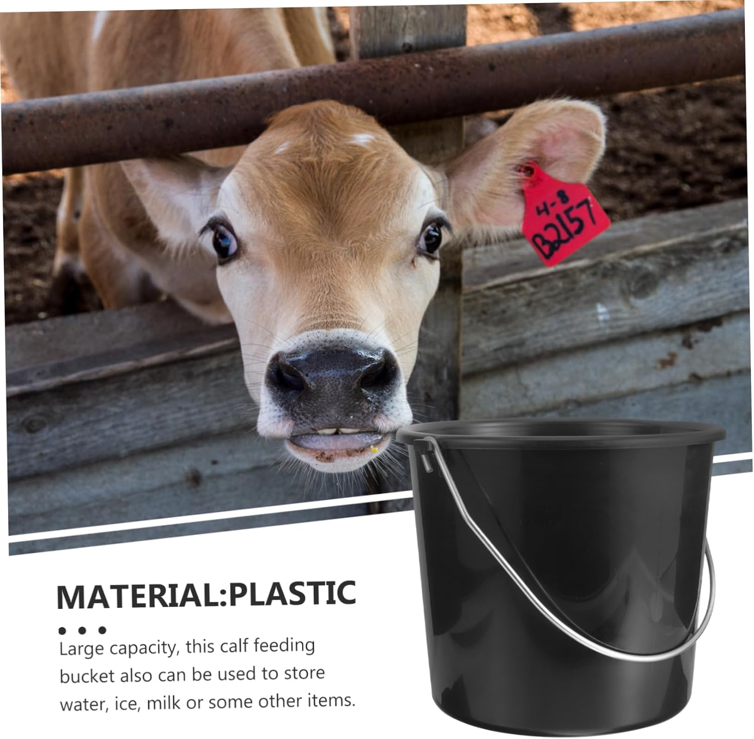 YARNOW Portable Calf Feed Bucket with Handle Large Capacity Plastic Water Container for Livestock Feeding and Watering Multi-Purpose Use for Farm Home and Kitchen
