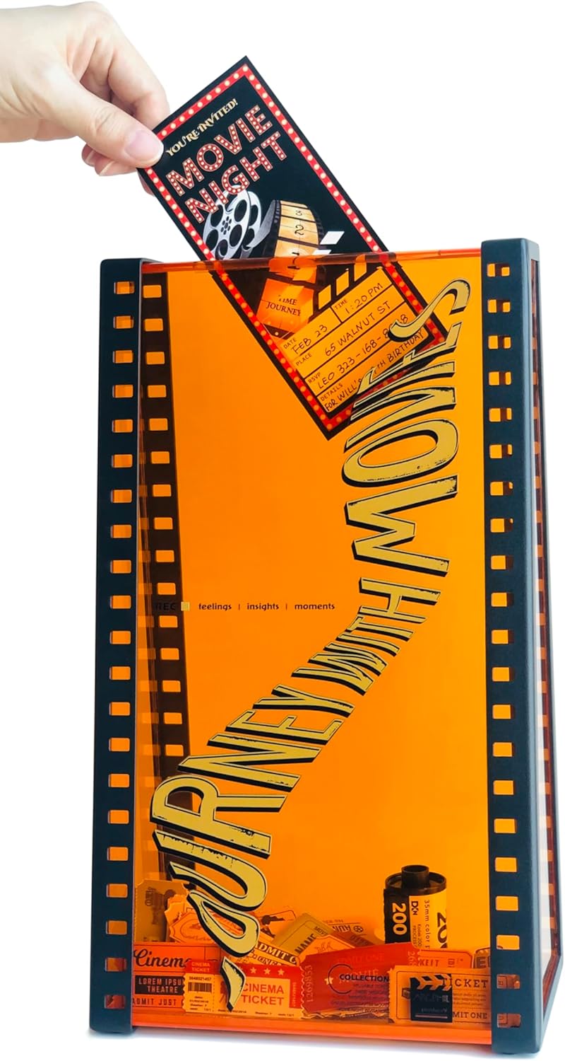 Movie Ticket Holder Shadow Box with Slot Memory Box for Keepsakes Movie Theater Decor Top Loading Display Case