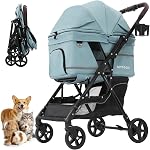 Pet Stroller for Small Medium Dogs Cats with 4 Wheels, Max Load 44 lbs, Easy Folding, Compact Portable, Dog Carriage Stroller, Pink