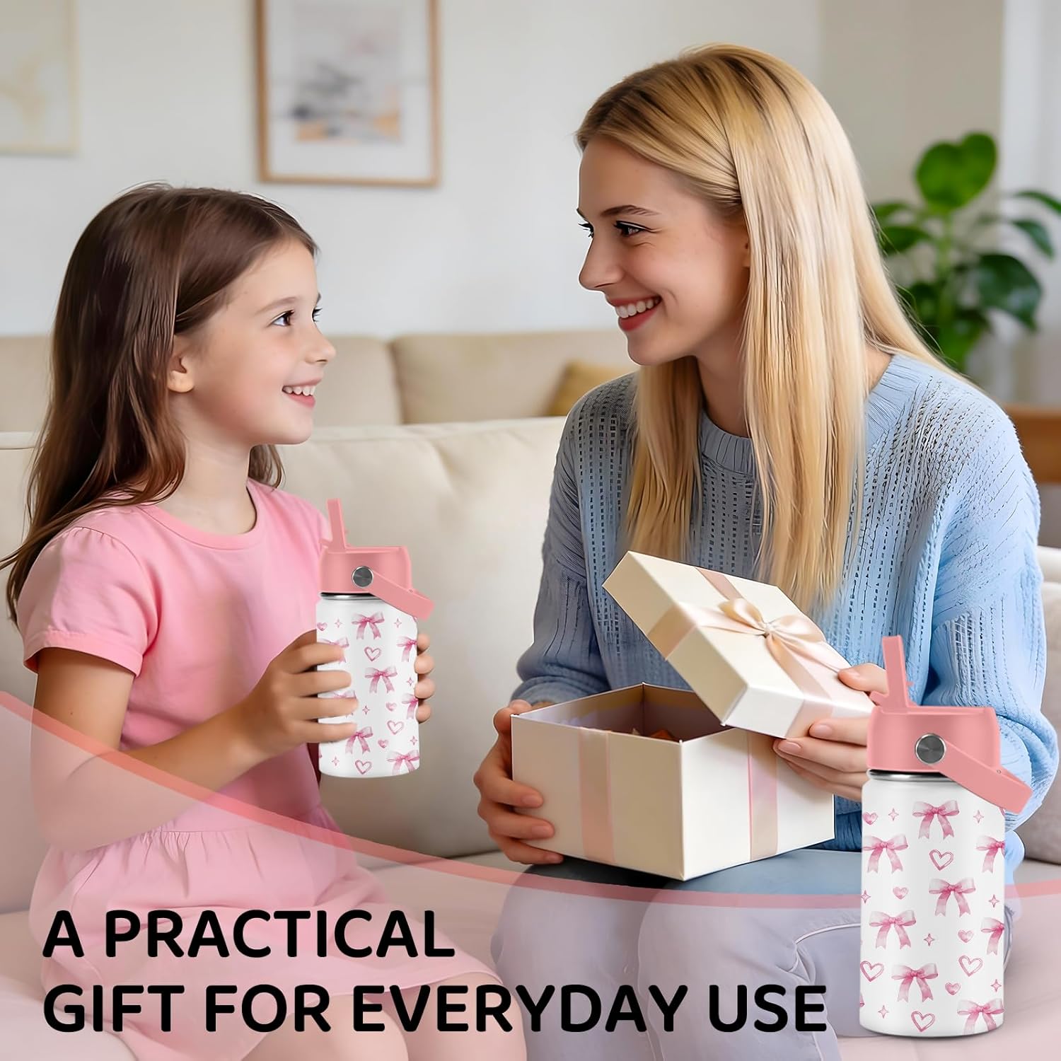 Bow Water Bottle for Son & Daughter, Stainless Steel Insulated Tumbler with straw lid and handle, 12oz Reusable Leak-proof Bottle for Sports - Image 7