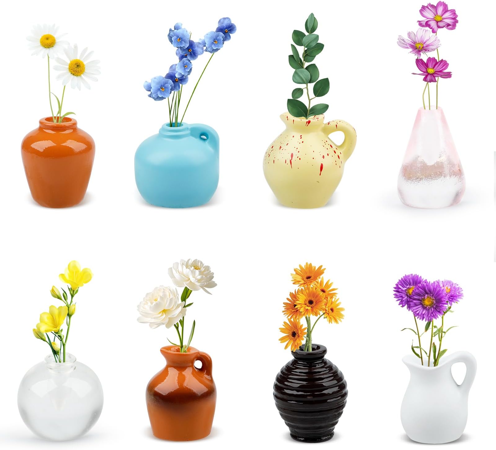 8 Pack Mini Vase Magnets for Fridge, 3D Tiny Flower Vase Refrigerator Magnets, Cute Kitchen, Office, Locker Decoration
