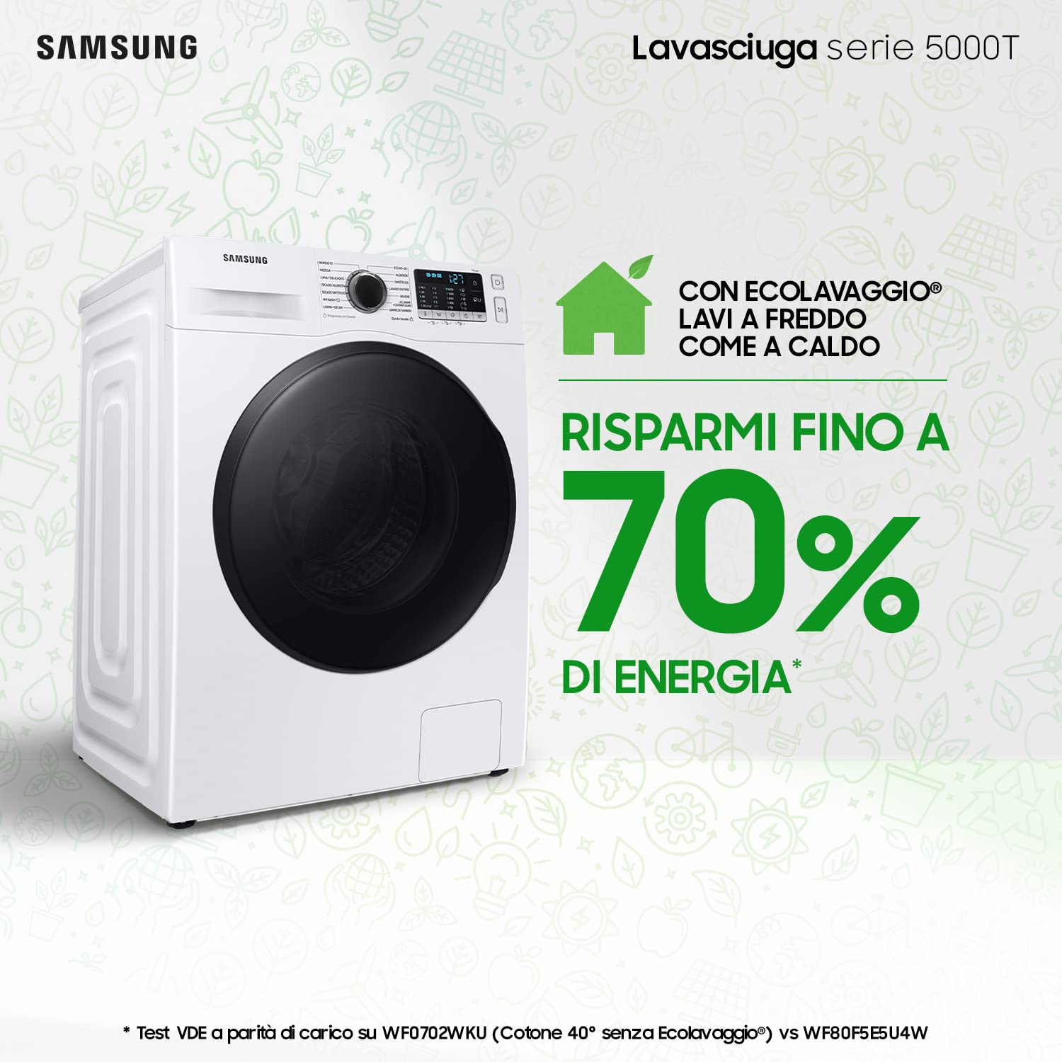 Samsung Lavasciuga Crystal Clean con Ecobubble, WD90TA046BE, 9+6 Kg, 1400 RPM, Classe B/E, Vapore, 60l x 85h x 65p cm (Ricondizionato)