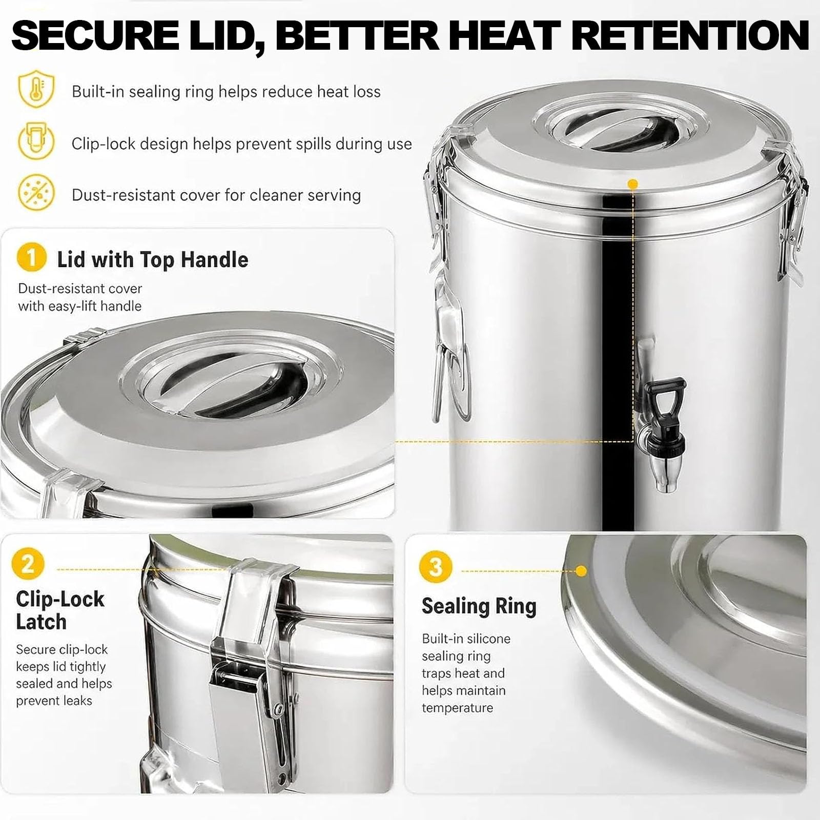 Dispenser di Bevande Isolato in Acciaio Inox con Rubinetto, Contenitore per Bevande Calde E Fredde, Ideale per Feste, Picnic, Bar, Ristoranti E Campeggio. 50L