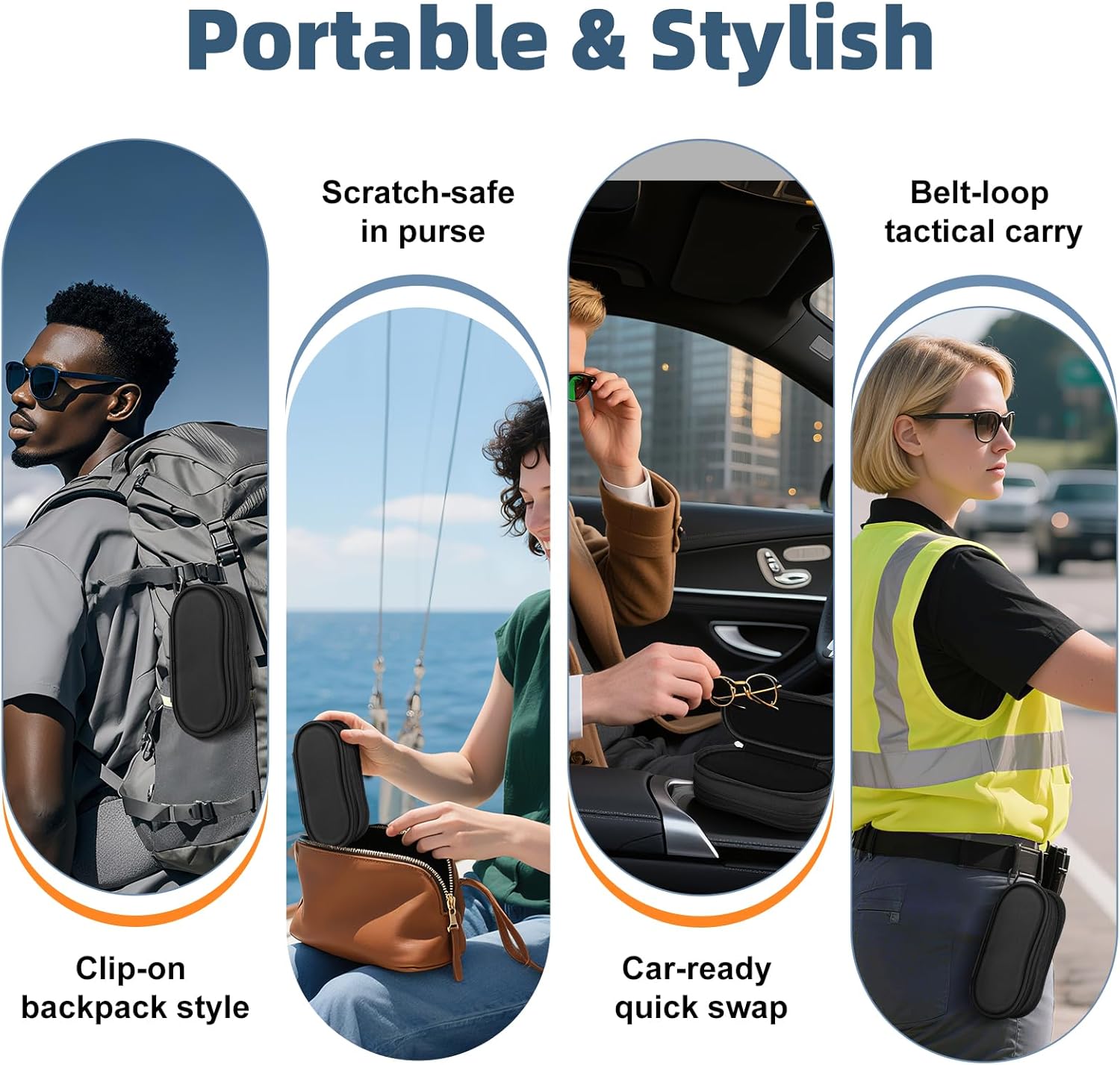 FINTIE Double Sunglasses Case, Soft Portable Eyeglasses Pouch with Carabiner Clip, Dual Zipper Compartments for Men Women, Black - Image 4