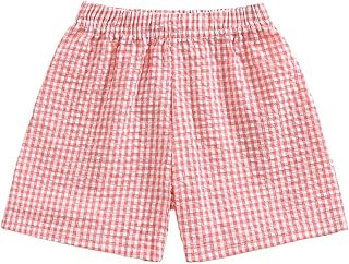 Trajes De Chaqueta Pantalones Cortos De Verano Casual Para Bebé Niña A Cuadros/Seersucker Cintura Elástica Dobladillo Volantes Monos Niñas