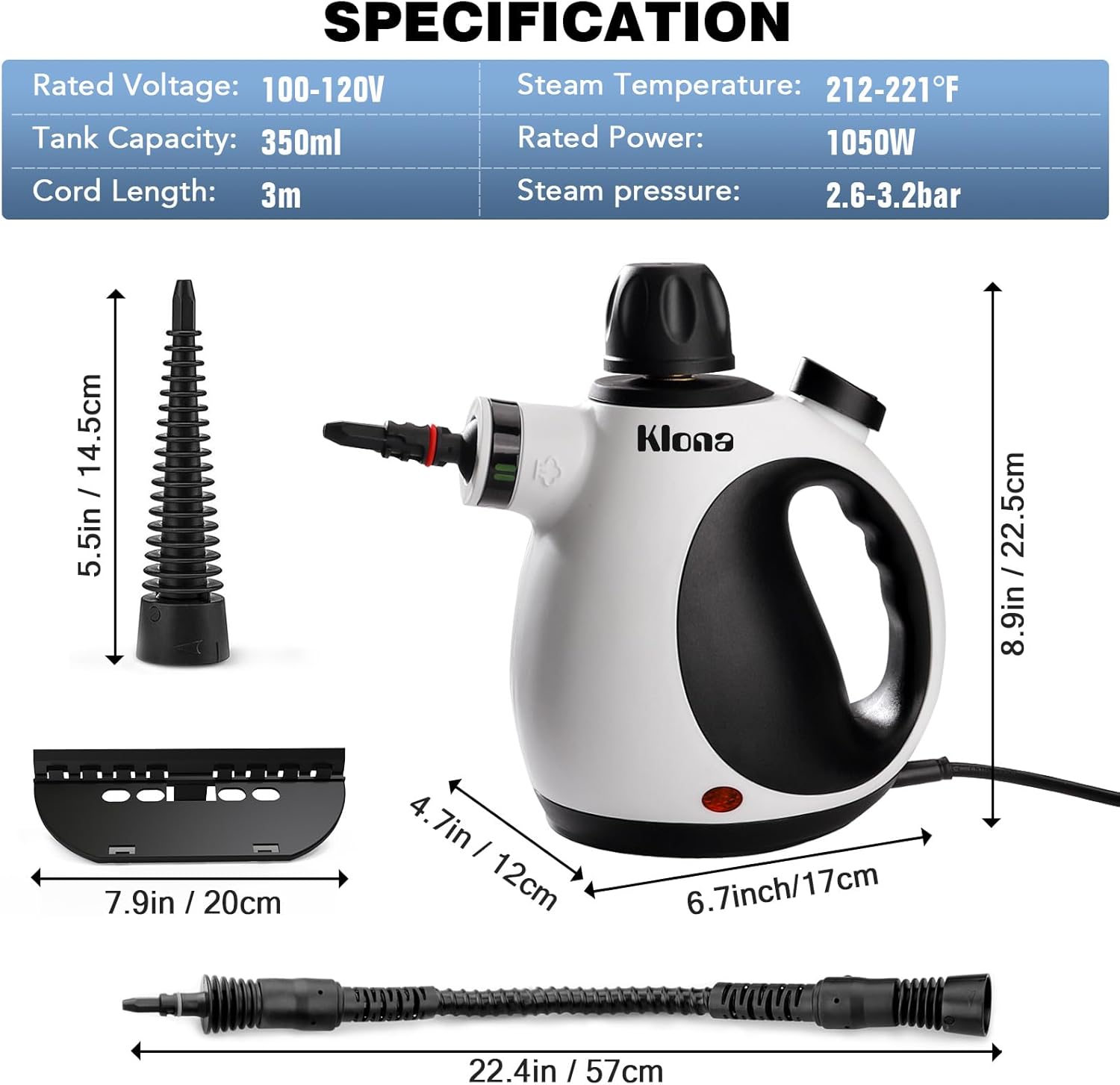 KLONA Handheld Steam Cleaner, Steam Cleaner for Home with 10 Accessory Kit, Multipurpose Portable Upholstery Steamer Cleaning with Safety Lock to Remove Grime, Grease. - Image 2