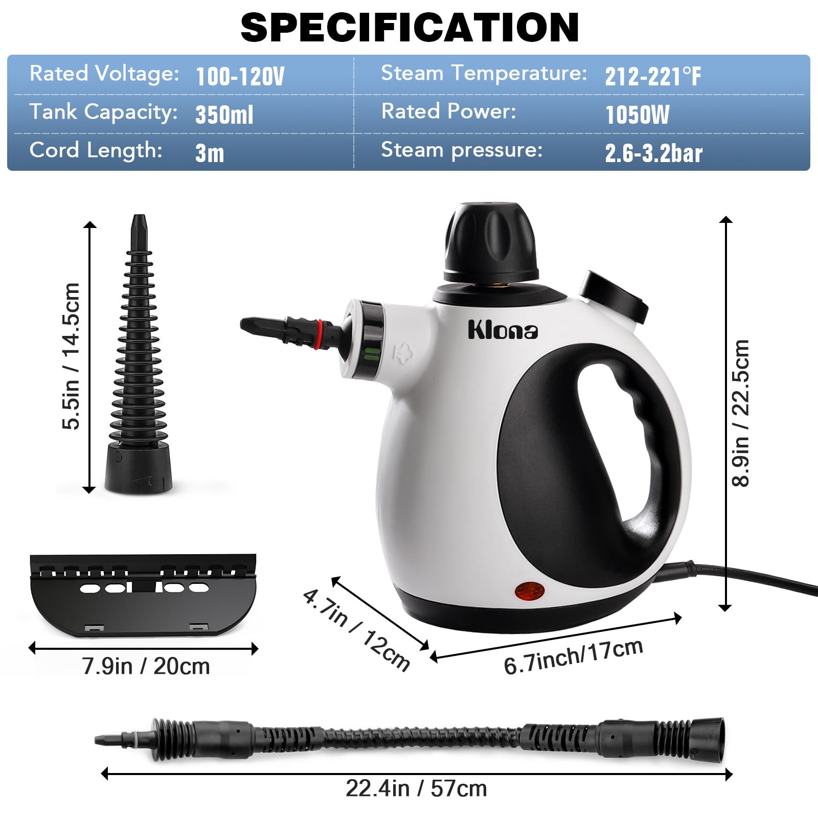 KLONA Handheld Steam Cleaner, Steam Cleaner for Home with 10 Accessory Kit, Multipurpose Portable Upholstery Steamer Cleaning with Safety Lock to Remove Grime, Grease. — view 2