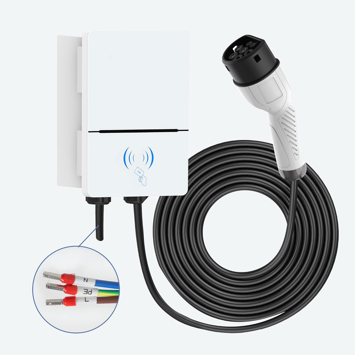 MOTOCOCHE Cargador Coche Electrico Tipo 2 con 8.5M Cable Carga Coche, 220V Estación Carga con Tarjeta Magnética Inductiva para Vehículos Eléctricos EV Charger IEC_61851-1 (7KW 32A, IP65 Impermeable)