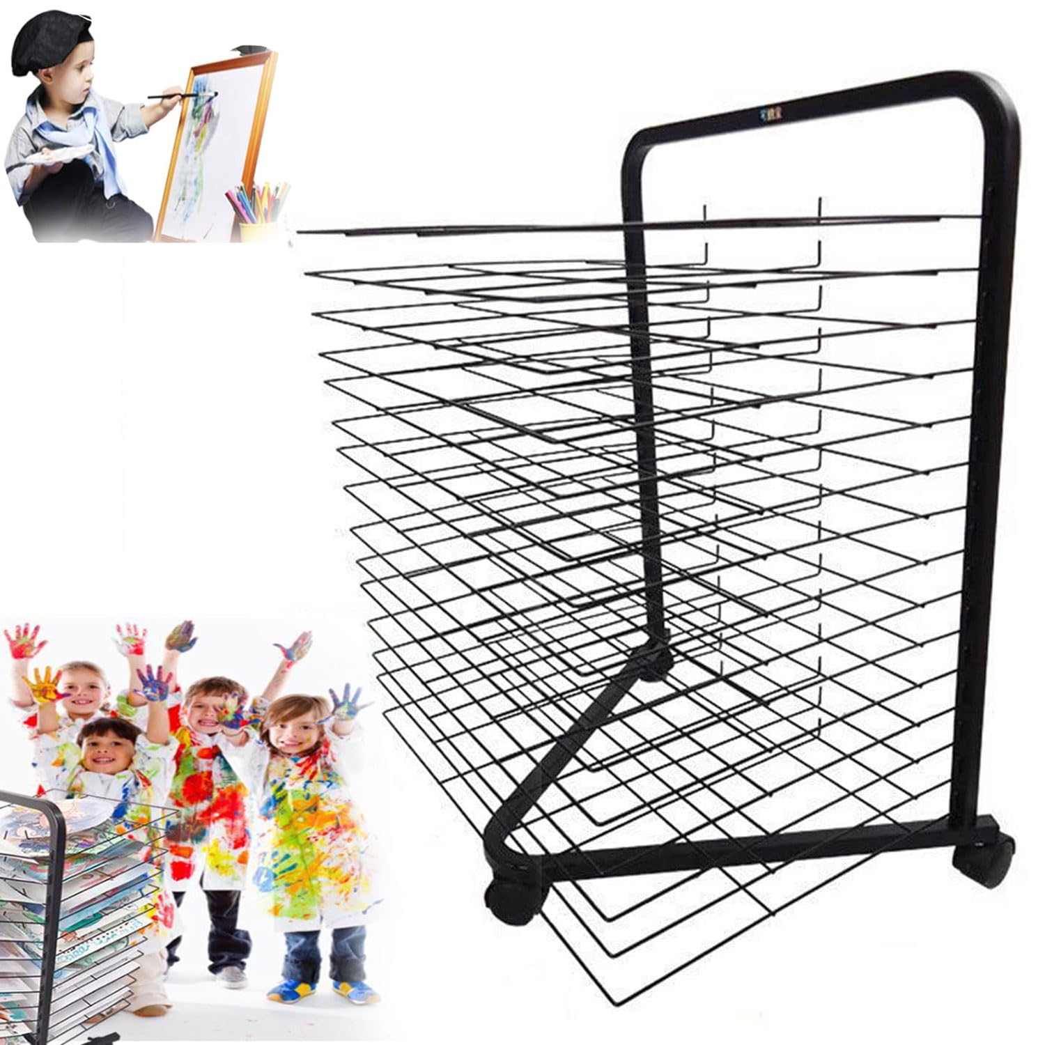 Étagère de rangement mobile à 15 niveaux, en maille pour peinture, gain de place, pliable pour salle de classe, maternelle, école d'art, studio créatif