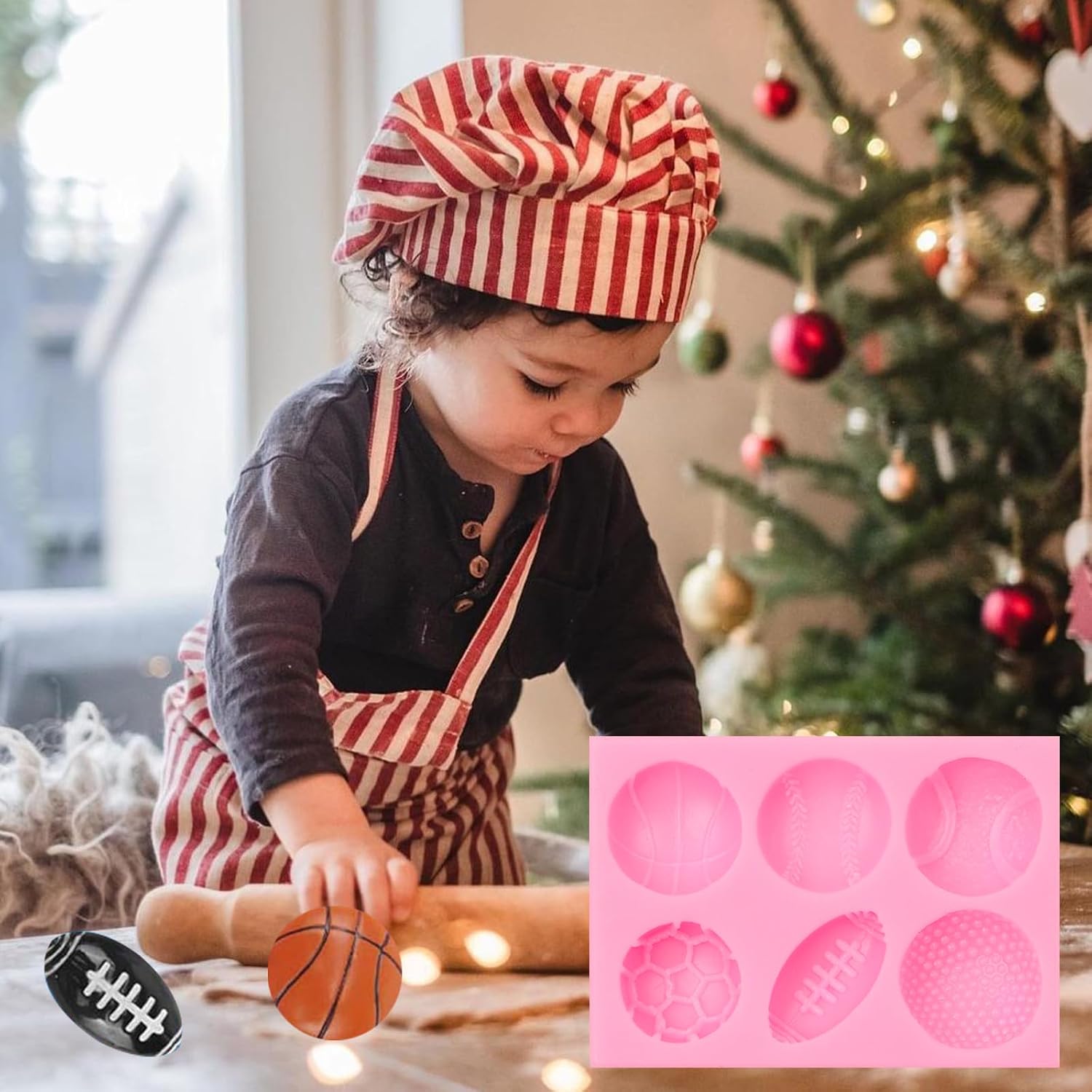 Ball Clay Molds 2 Pcs, Football Basketball Baseball Volleyball Tennis Fondant Silicone Mold for Chocolate Cake Decoration Candy Cupcake Topper Cake Polymer Clay Crafts Epoxy Resin Jewelry Making