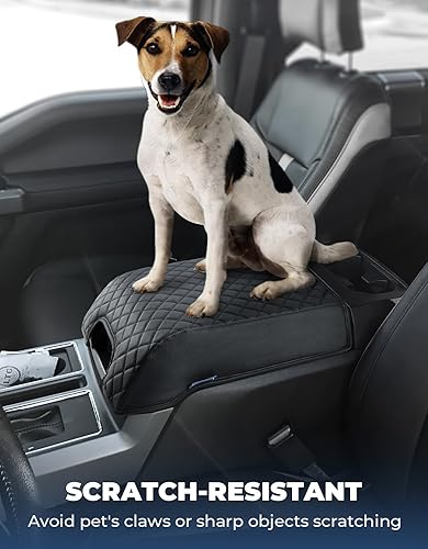 Miniatura 5 de ISSYAUTO Funda de consola central compatible con F150 2015-2020, F250 F350 F450 2017-2022, Expedition 2018-2024, funda de cuero para reposabrazos