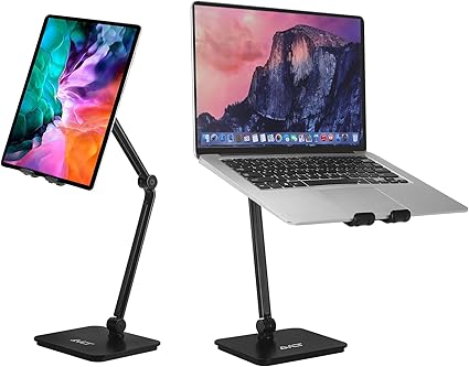 Amazon Co Jp Avlt ロングアーム アルミニウム デスクトップ 3イン1 ノートパソコンスタンドホルダー 7 14インチスクリーンmacbook Ipad Iphone用 調節可能なスイベル 傾きと高さ オフィスデスク Pos キオスク キッチン ベッドサイド用 ブラック 文房具