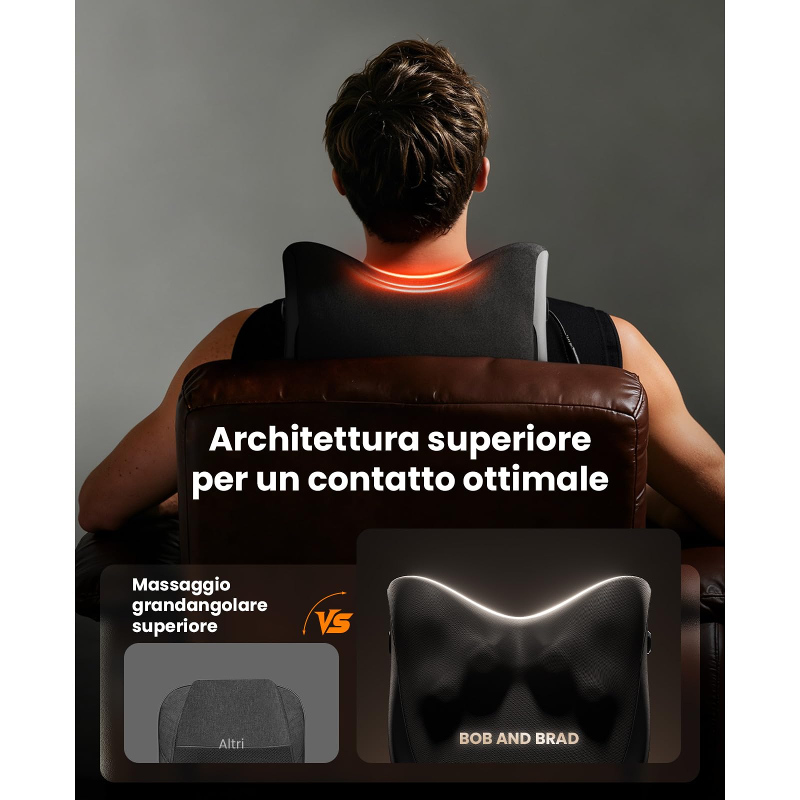 BOB AND BRAD Massaggiatore Schiena e Collo con Funzione Termica, Massaggiatore Cervicale Elettrico con Telecomando e 3 Intensità, Cuscino Massaggiante Spalle Lombari, Relax Casa Ufficio