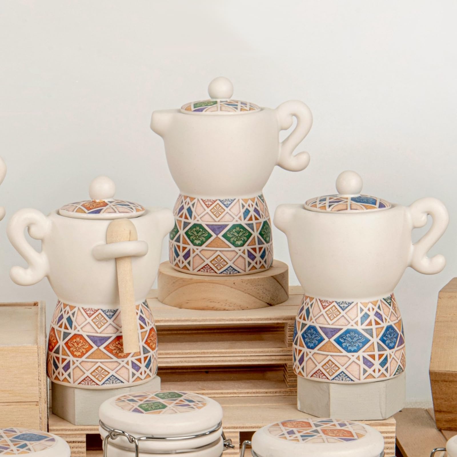 Doni Bomboniere Hochzeit 6 Stück Zuckerdose Moka aus Porzellan dekoriert Zuckerdose Original Kaffeebereiter Jubiläum Erstkommunion Heilige Konfirmation Taufe Gastgeschenke Hochzeit mit