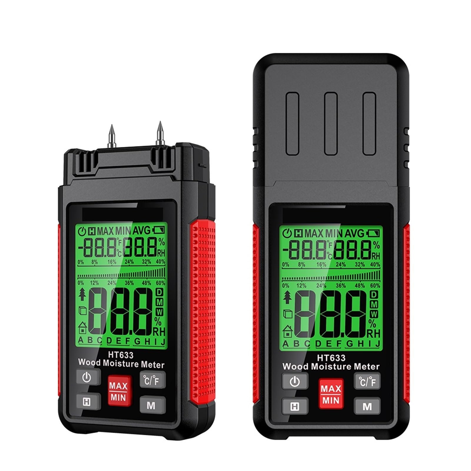Medidor de humedad HT633 Medidor de humedad de madera digital Profesional 0~57% Higrómetro de madera Herramienta portátil Pantalla LCD Detector de humedad de madera Monitoreo ambiental