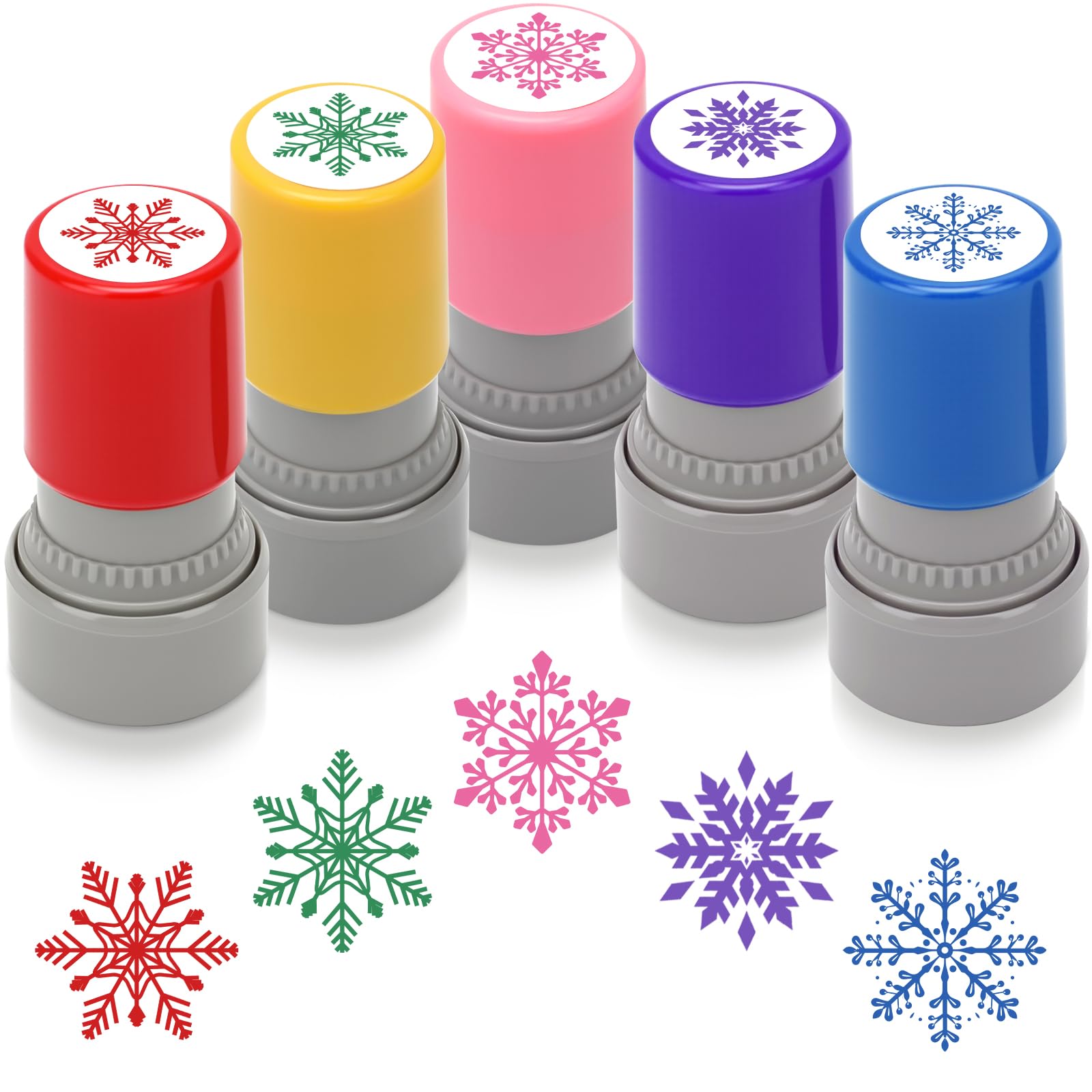 5 PCS Winter Snowflake Stamps for Kids Crafting, Self-Inking Christmas Party Favors Winter Themed Rubber Stamps for DIY Projects Holiday Cards Making Cute Rewards for Boys Girls Classroom Xmas Gifts