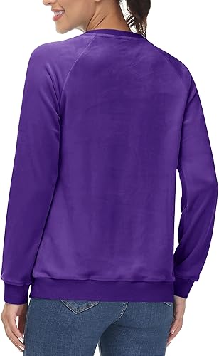 Miniatura 3 de MAGCOMSEN Sudaderas de terciopelo para mujer con cuello redondo, manga larga, casuales, suéter suave y cálido, camisas tops de terciopelo