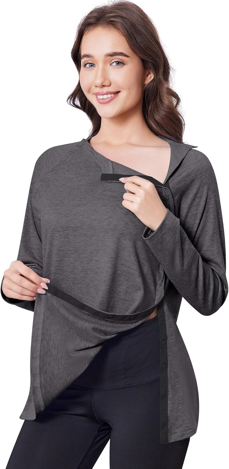 Deyeek Post Shoulder Surgery Shirts for Women Full Tear Away 2 Side Snaps After Rotator Cuff Chemo Port Adaptive Clothing