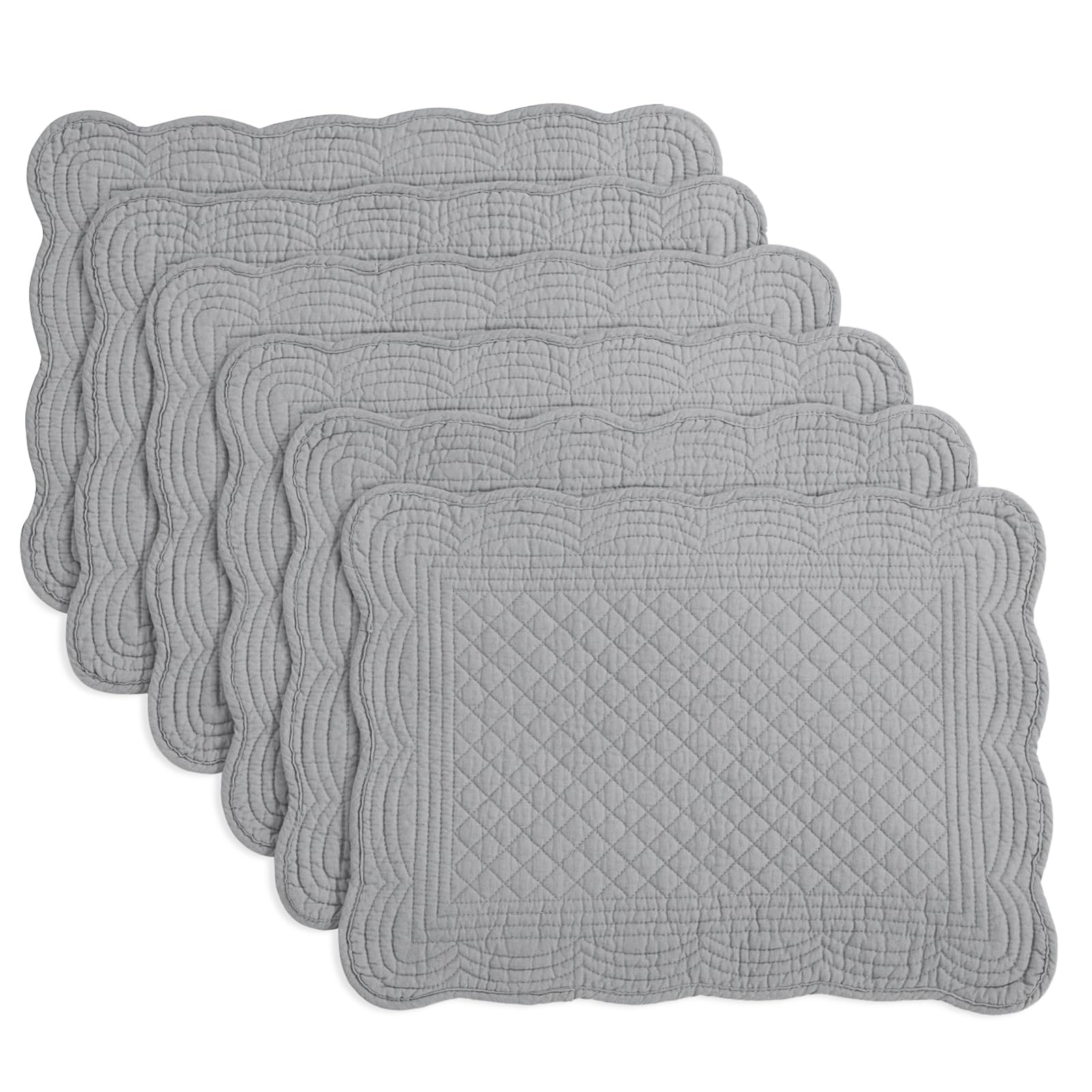HOMBYS Quilted Placemats Set of 6 Washable-13x18 inches Rectangular Placemats for Kitchen Table-100% Cotton Fabric Rectangular Table Mats, (Dark Grey)
