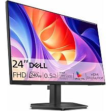 Dell 24 Inch Gaming Monitor, 240Hz, FHD 1080p IPS Display, 0.5ms GTG, AMD FreeSync Premium, HDR10, 99% sRGB, Low Blue Light, Flicker-Free, HDMI, DisplayPort 1.4, VESA, Tilt Adjustable, Black