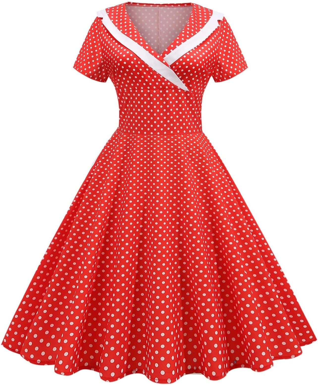 SkangWedding Guest Dresses for Women Women's Retro Dress Short Sleeved Polka Dot Printed Large Swing Dress Women Midi Dress