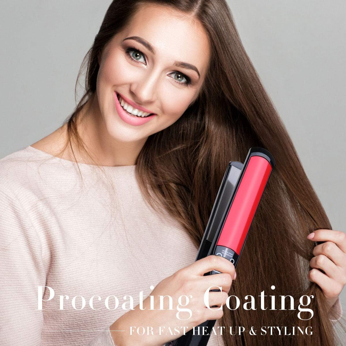 Hair Straightener and Curler,Nano Titanium 3D Floating Plate Flat Iron Hair Straightener Curler Professional Fast Electric Straightening LED Digital 110-240V #BlackRed