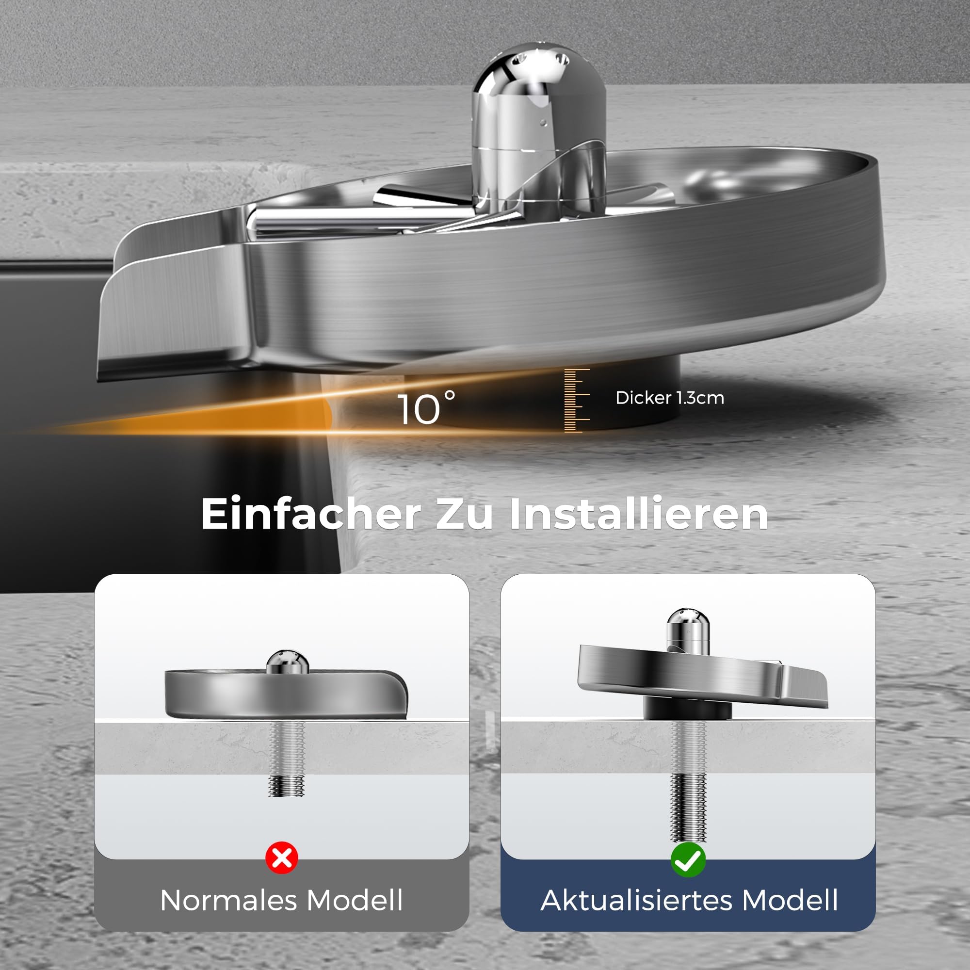 Vancoco G3/8" Automatische Edelstahl Glasspüler für Küchenspülen Tassenreiniger Flaschenwascher für Bar Restaurant Babyflasche Cafés mit 360° Drehbaren Düsen （Gebürsteter Edelstahl）