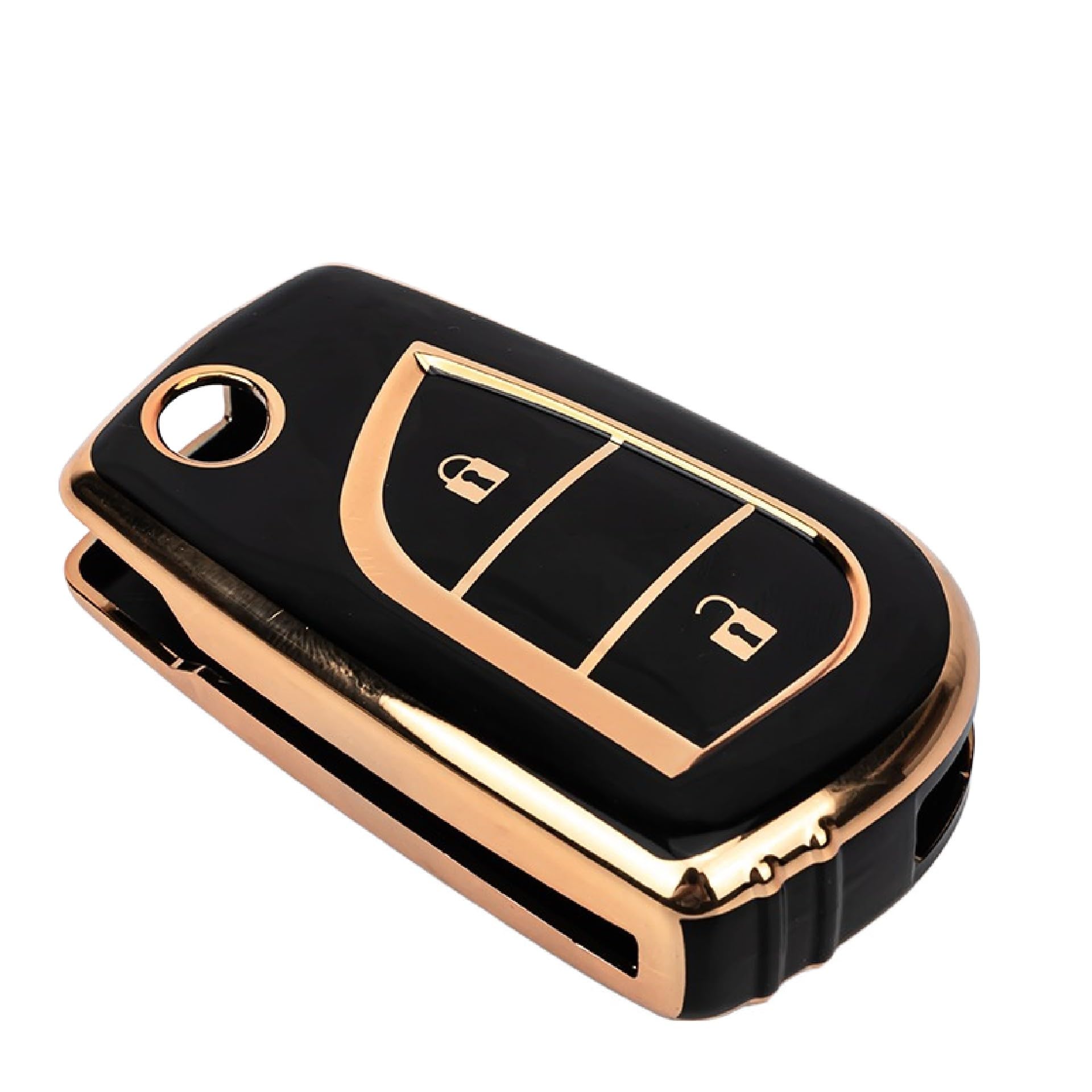 JVCV® Gold Border TPU Key Cover Compatible with Toyota Innova Crysta and Corolla Altis Flip Key Stylish Durable Protector (Black)