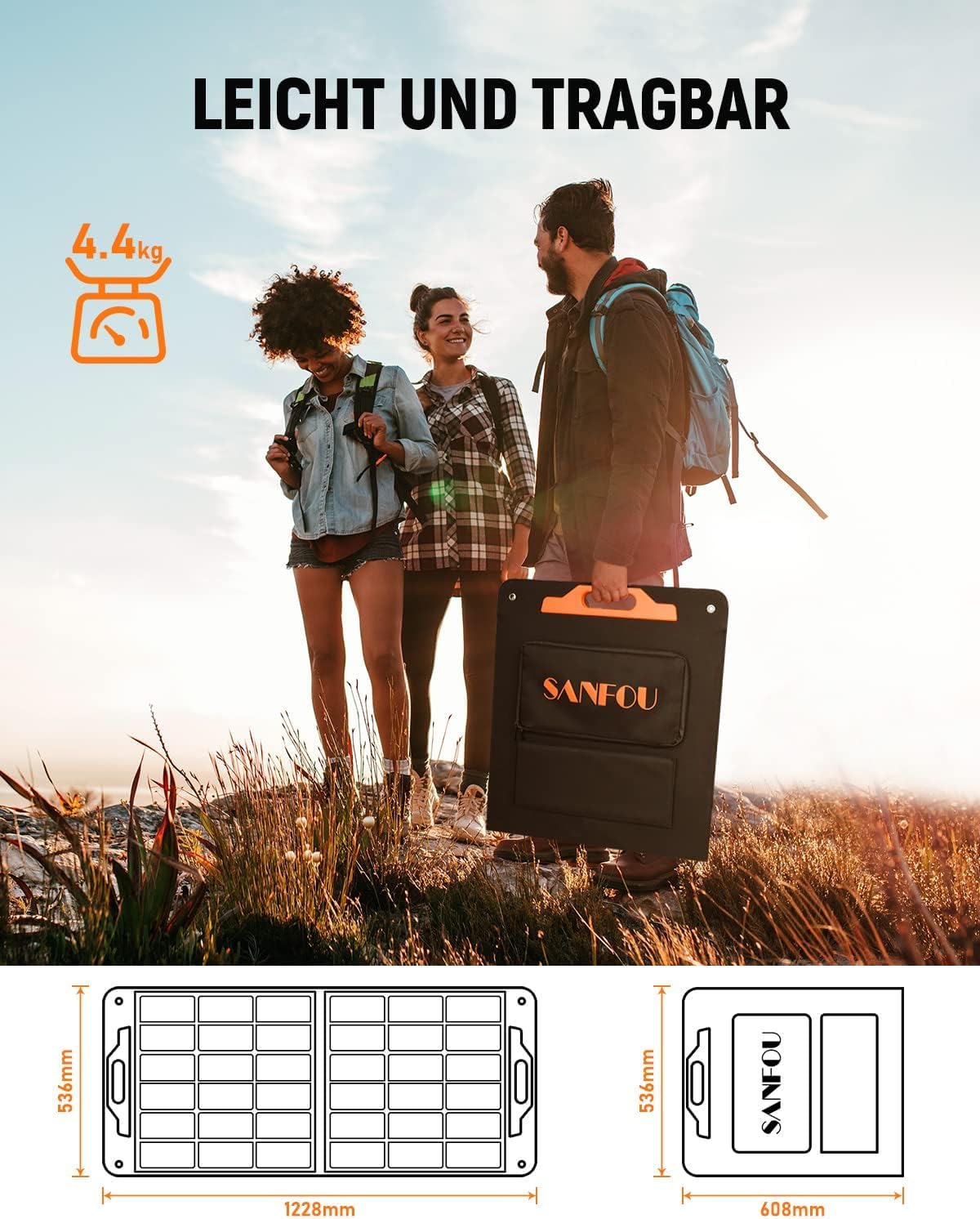 Solar Panel 100W, Solarpanel Faltbar mit 2 x USB-Anschluss, Solarmodul für Tragbare Powerstation, Outdoor Garten, Wohnwagen und Camping