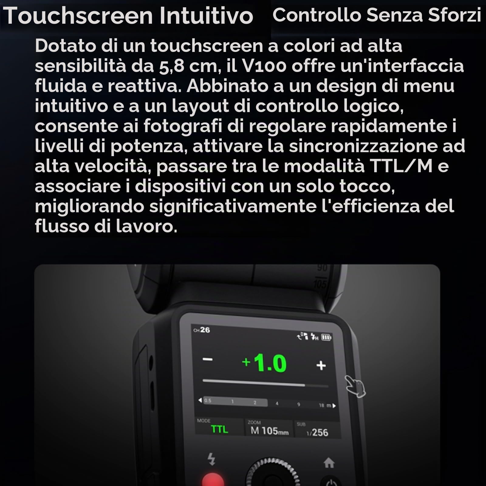 Godox V100C V100-C 100Ws TTL Flash per fotocamere Canon, 400 flash a piena potenza, tempo di riciclo 1,7s, wireless 2,4G con flash esterno, per fotocamere Canon EOS (Godox V100C)