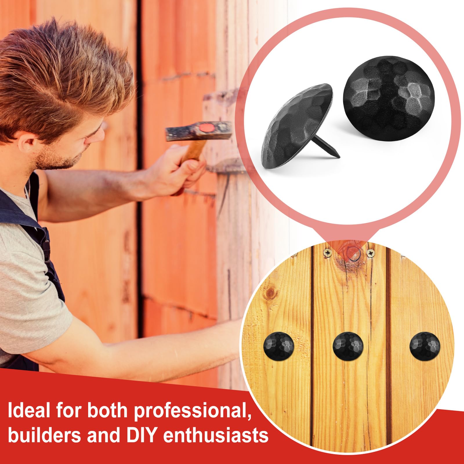 120 chiodi decorativi grandi in ferro anticato, per porte in legno, persiane, travi in finto legno, cancelli e mobili (2,5 cm, nero)