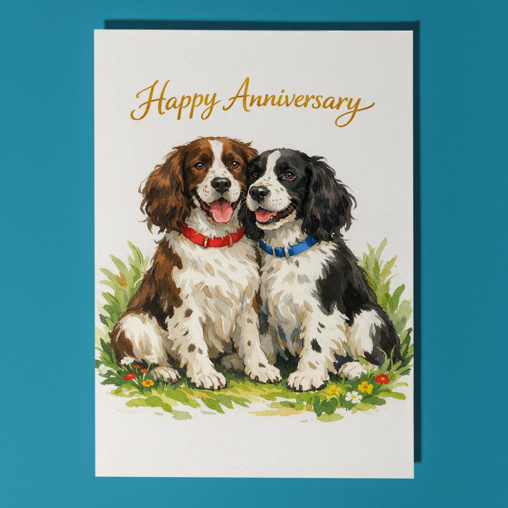 Springer Spaniel Dogs Love Anniversary Card Funny Dog Breeds - Premium Greeting Card and Envelope - Personalised card - Couple Husband Spouses