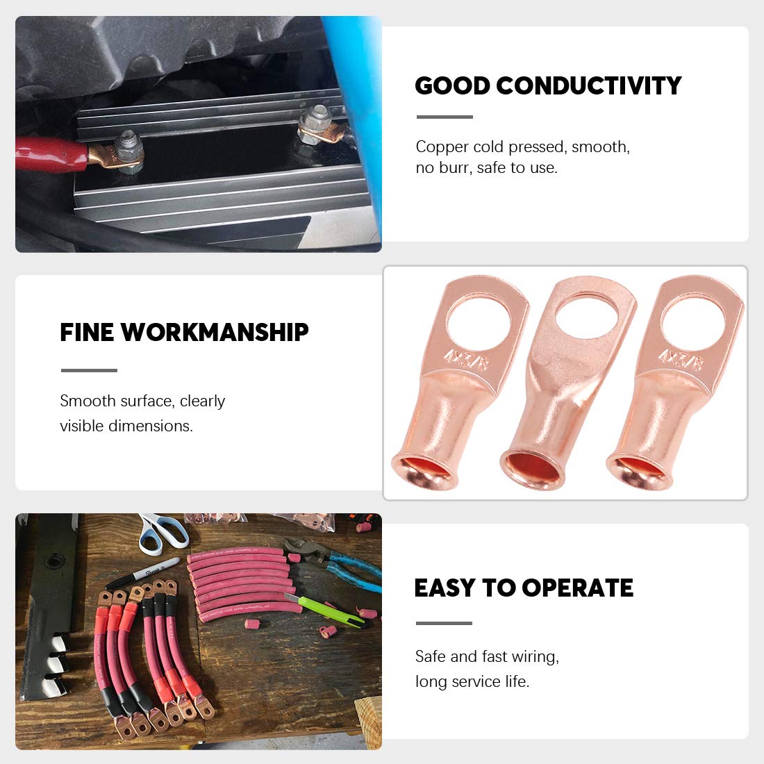 Occhiello Rame 4 AWG 3/8 10 Terminali A Anello In Rame 4 AWG Per Batteria Foro 3 8 Per 801455 - Foto 9