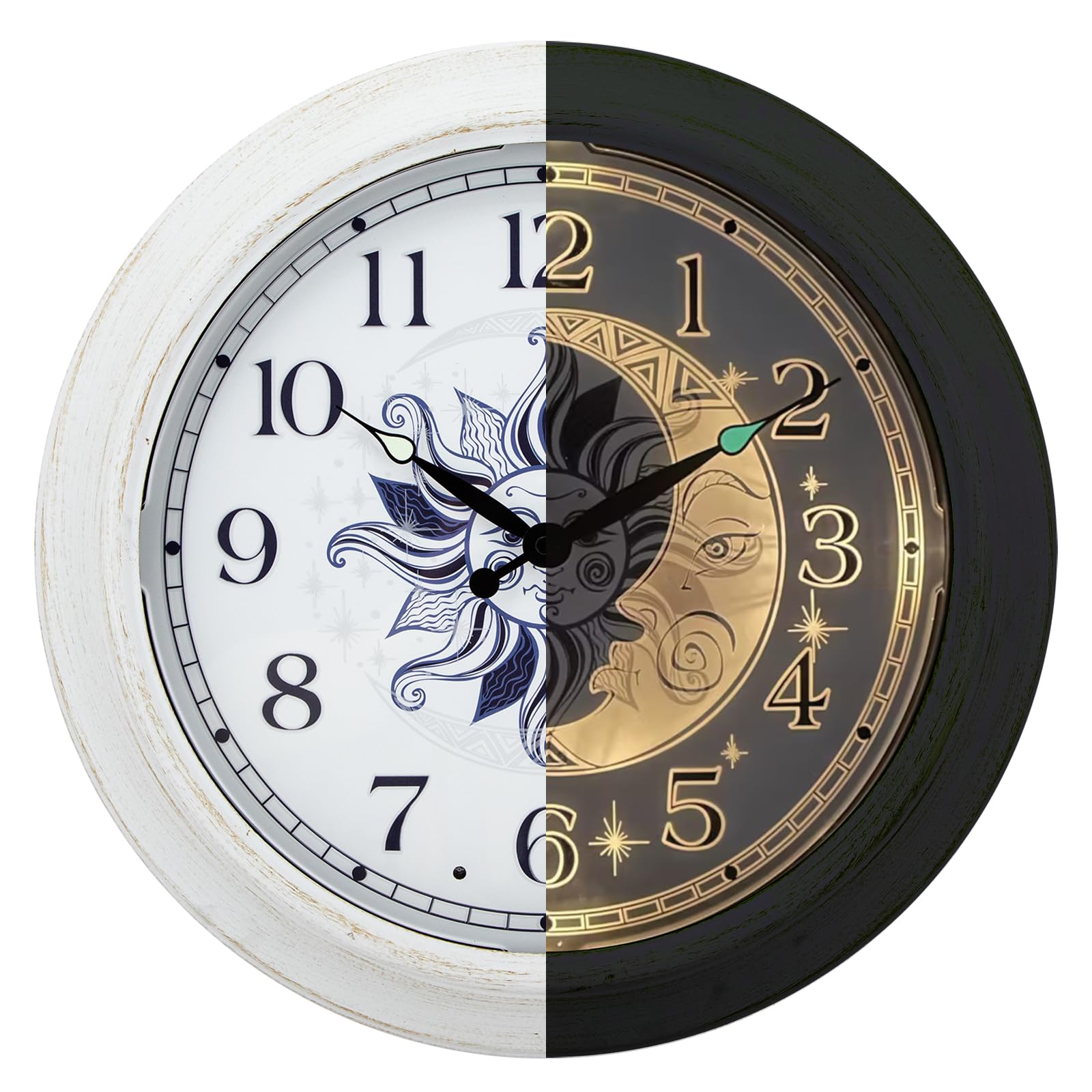 OCEST Metal Large Night Light Outdoor Clock Waterproof, 15 Inch Silent Indoor Wall Clocks Illuminated Battery Operated Decor for Garden Pool Patio Living Room Decorative