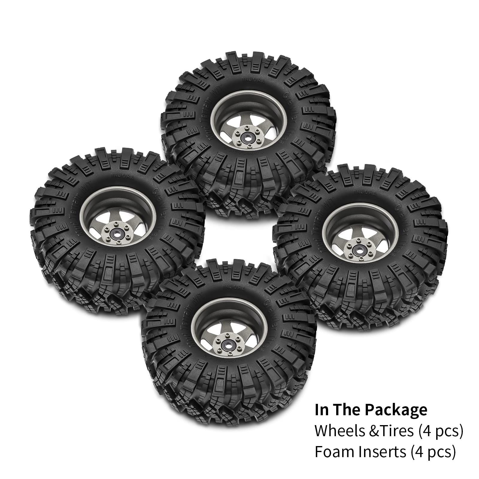 INJORA 1.9 Boue Jeu de Pneus Décalage -8.9mm Jante Beadlock pour 1/10 RC Crawler Voiture Axial SCX10 90046 UTB18 TRX4,Gris